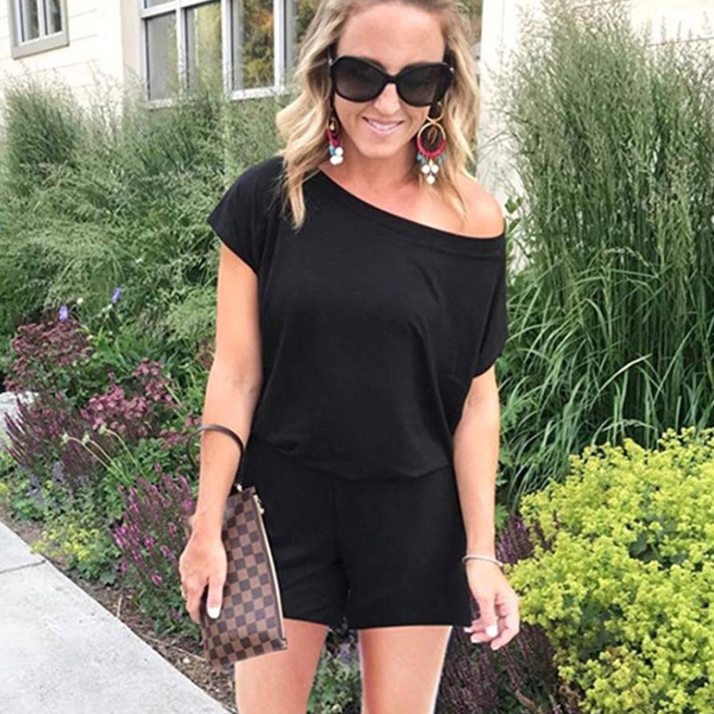 🏆Black Off Shoulder Loose Fit Romper